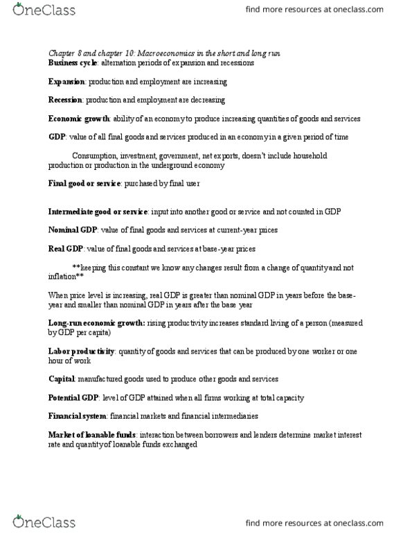 ECON 201 Chapter Notes - Chapter 8 and 10: Black Market, Intermediate Good, Business Cycle thumbnail